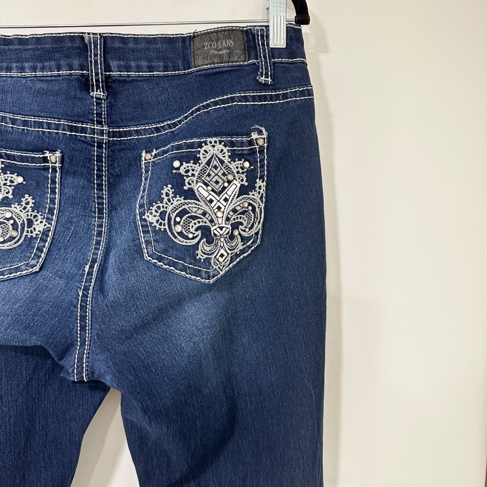 ZCO Jeans Premium Womens 32x31 Dark Wash Embroidered Bootcut‎ Denim Blue Jeans